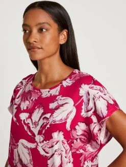 Calida Blooming Nights Kurzarm-Nachthemd, Länge 100cm -Leggings Shop Calida Blooming Nights Kurzarm Nachthemd Laenge 100cm rot 33052 176 2