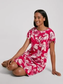 Calida Blooming Nights Kurzarm-Nachthemd, Länge 100cm -Leggings Shop Calida Blooming Nights Kurzarm Nachthemd Laenge 100cm rot 33052 176 3