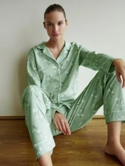 Calida Endless Dreams Pyjama, Lang -Leggings Shop Calida Endless Dreams Pyjama durchgeknoepft tuerkis 42551 621 2