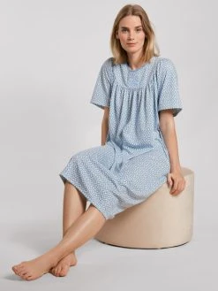 Calida Soft Cotton Kurzarm-Nachthemd, Länge 110cm -Leggings Shop Calida Soft Cotton Kurzarm Nachthemd Laenge 110cm blau 34000 474 2