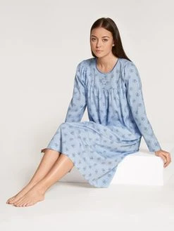 Calida Soft Cotton Langarm-Nachthemd, Länge 110cm -Leggings Shop Calida Soft Cotton Langarm Nachthemd Laenge 110cm blau 33000 404 3