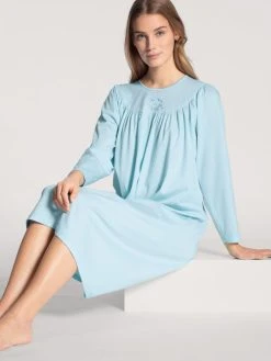 Calida Soft Cotton Langarm-Nachthemd, Länge 110cm -Leggings Shop Calida Soft Cotton Nachthemd Nightdress langarm Laenge 110 cm blau 33000 700 2