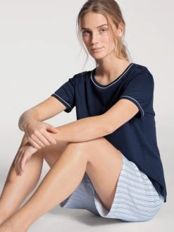 Calida Sweet Dreams Kurz-Pyjama -Leggings Shop Calida Sweet Dreams Kurz Pyjama Rundhals blau 40136 488 2