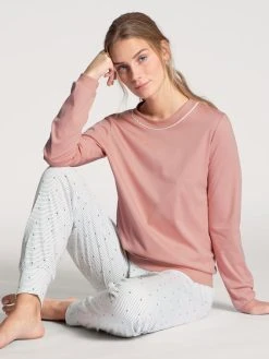 Calida Sweet Dreams Bündchen-Pyjama 8 Calida Sweet Dreams Bündchen-Pyjama -Leggings Shop Calida Sweet Dreams Pyjama langarm mit Buendchen Rundhals rosa weiss 40536 251 2