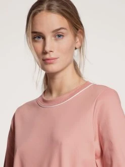 Calida Sweet Dreams Bündchen-Pyjama 10 Calida Sweet Dreams Bündchen-Pyjama -Leggings Shop Calida Sweet Dreams Pyjama langarm mit Buendchen Rundhals rosa weiss 40536 251 4