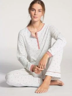 Calida Sweet Dreams Pyjama, Lang -Leggings Shop Calida Sweet Dreams Pyjama langarm mit Knopfleiste rosa weiss 40336 251 1