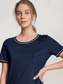 Calida Sweet Dreams Sleepshirt, Länge 95cm -Leggings Shop Calida Sweet Dreams Sleepshirt kurzarm Rundhals Laenge 95 cm blau 30185 488 3