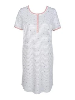 Calida Sweet Dreams Sleepshirt, Länge 95cm -Leggings Shop Calida Sweet Dreams Sleepshirt kurzarm mit Knopfleiste Laenge 95 cm rosa weiss 30385 251 4