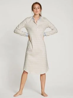 Calida Midnight Checks Langarm-Nachthemd, Länge 110cm