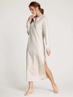 Calida Midnight Checks Langarm-Nachthemd, Länge 130cm