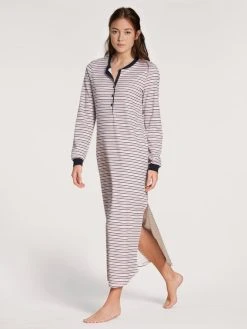 Calida Midnight Stripes Langarm-Nachthemd, Länge 130cm