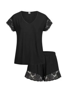 Erlich Textil Greta Kurz-Pyjama Mit Spitzendetails 7 Erlich Textil Greta Kurz-Pyjama Mit Spitzendetails -Leggings Shop Erlich Textil Margarete Kurz Pyjama mit Spitzendetails schwarz 440127575050 SET 750 3