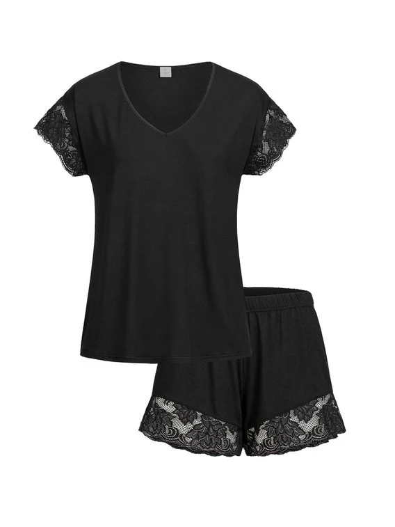 Erlich Textil Greta Kurz-Pyjama Mit Spitzendetails 4 Erlich Textil Greta Kurz-Pyjama Mit Spitzendetails – Bild 4