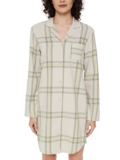 ESPRIT Flanell Check Nachthemd, Durchgeknöpft