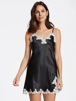 Eva Bitzer Satin Silk With Lace Seiden-Negligé, Länge 82cm