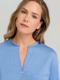 HANRO Cotton Deluxe Pyjama, Geknöpft -Leggings Shop Hanro Cotton Deluxe Pyjama geknoepft blau 077956 2596 2