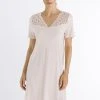 HANRO Moments Kurzarm-Nachtkleid Mit Spitze, Länge 100cm