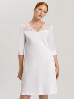 HANRO Moments 3/4-Arm-Nachtkleid Mit Spitze, Länge 100cm