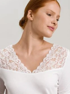 HANRO Moments 3/4-Arm-Nachtkleid Mit Spitze, Länge 100cm -Leggings Shop Hanro Moments Nachtkleid mit 34 Arm und Spitze Laenge 90cm weiss 077931 0101 1 3