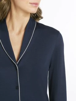 HANRO Natural Comfort Durchgeknöpftes Nachtkleid, Länge 100cm -Leggings Shop Hanro Natural Comfort Durchgeknoepftes Nachtkleid Laenge 100cm blau 077964 1610 2