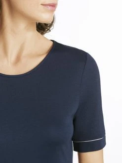 HANRO Natural Comfort Kurzarm-Nachthemd, Länge 90cm -Leggings Shop Hanro Natural Comfort Kurzarm Nachthemd Laenge 90cm blau 077963 1610 2