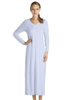HANRO Pure Essence Langes Langarm-Nachtkleid, Länge 130cm