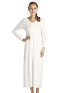 HANRO Pure Essence Langes Langarm-Nachtkleid, Länge 130cm