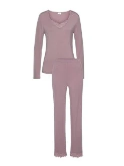 LASCANA Romantic Nights Langarm-Pyjama -Leggings Shop Lascana Romantic Nights Langarm Pyjama violett AK 14 4646 SET MAUVE 2