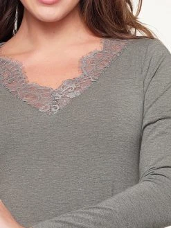 LingaDore Autumn Leaves Langarm-Nachthemd Mit Spitzendetails -Leggings Shop LingaDore Autumn Leaves Langarm Nachthemd gruen 6907 33 3