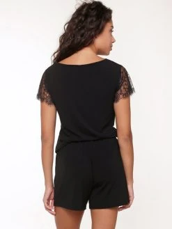 LingaDore Blue Graphite Kurz-Pyjama Mit Spitze -Leggings Shop LingaDore Blue Graphite Kurz Pyjama mit Spitze blau 6805SET 110