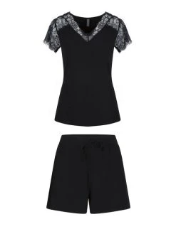 LingaDore Blue Graphite Kurz-Pyjama Mit Spitze -Leggings Shop LingaDore Blue Graphite Kurz Pyjama mit Spitze blau 6805SET 110 3