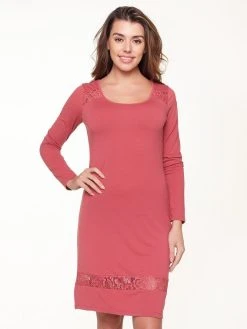 LingaDore Dusty Cedar Langarm-Nachthemd Mit Spitzendetails