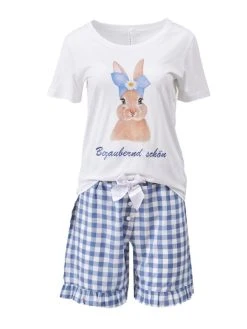 Louis & Louisa Bezaubernd Schön Kurz-Pyjama -Leggings Shop Louis Louisa Bezaubernd Schoen Kurz Pyjama blau weiss 23HASS WB 2