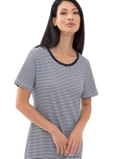 MEY Serie Paula Kurzarm-Nachthemd, Länge 94cm -Leggings Shop Mey Serie Paula Kurzarm Nachthemd Laenge 94cm blau 11951 408 2