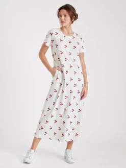 Nanso Kirsikka Kurzarm-Nachthemd, Länge 130cm -Leggings Shop Nanso Kirsikka Kurzarm Nachthemd Laenge 130cm rot weiss 27875 1537 3