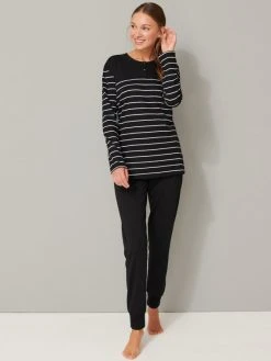 Schiesser Basic Night Bündchen-Pyjama -Leggings Shop Schiesser Basic Nachtwaesche Buendchen Pyjama schwarz 161069 000 1626433730