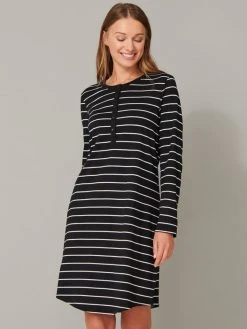 Schiesser Basic Night Langarm-Nachthemd Mit Knopfleiste, Länge 95cm