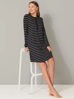 Schiesser Basic Night Langarm-Nachthemd Mit Knopfleiste, Länge 95cm -Leggings Shop Schiesser Basic Nachtwaesche Langarm Nachthemd mit Knopfleiste Laenge 95cm schwarz 161068 000 1626433736