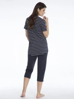 Schiesser Basic Night Capri-Pyjama 4 Schiesser Basic Night Capri-Pyjama -Leggings Shop Schiesser Basic Night Capri Pyjama gestreift blau 161067 804 1
