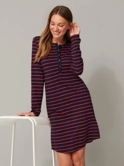 Schiesser Basic Night Langarm-Nachthemd Mit Knopfleiste, Länge 95cm -Leggings Shop Schiesser Basic Night Langarm Sleepshirt Laenge 95cm rot 161068 913 2