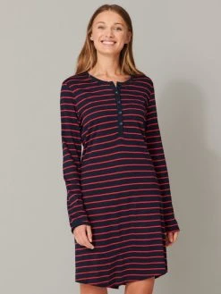 Schiesser Basic Night Langarm-Nachthemd Mit Knopfleiste, Länge 95cm