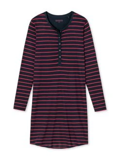 Schiesser Basic Night Langarm-Nachthemd Mit Knopfleiste, Länge 95cm -Leggings Shop Schiesser Basic Night Langarm Sleepshirt Laenge 95cm rot 161068 913 3