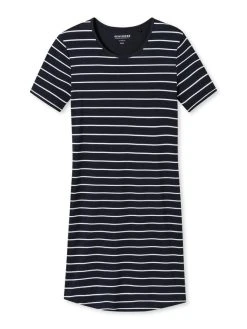 Schiesser Basic Night Kurzarm-Nachthemd, Länge 90cm -Leggings Shop Schiesser Basic Night Nachthemd gestreift blau 161066 804 2