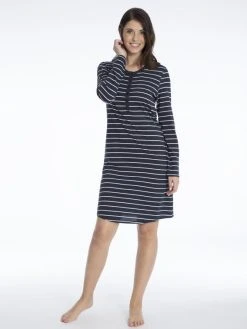 Schiesser Basic Night Langarm-Nachthemd Mit Knopfleiste, Länge 95cm