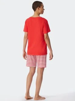 Schiesser Essentials Stripes Kurz-Pyjama -Leggings Shop Schiesser Essentials Stripes Pyjama kurz Bermuda rot 179131 500 500 1