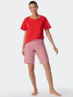 Schiesser Essentials Stripes Kurz-Pyjama -Leggings Shop Schiesser Essentials Stripes Pyjama kurz Bermuda rot 179131 500 500 2