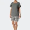 Schiesser Essentials Stripes Schlafanzug Kurz, Bermuda