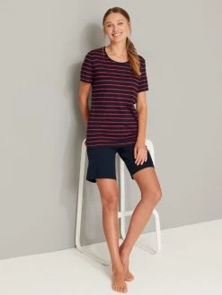 Schiesser Basic Night Kurz-Pyjama Mit Bermudahose -Leggings Shop Schiesser Sportive Stripes Pyjama mit Bermudahose rot 173625 913 2