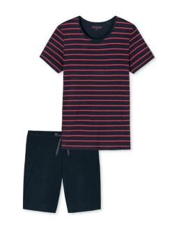 Schiesser Basic Night Kurz-Pyjama Mit Bermudahose -Leggings Shop Schiesser Sportive Stripes Pyjama mit Bermudahose rot 173625 913 3