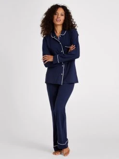 Seidensticker Loungewear Pyjama, Durchgeknöpft -Leggings Shop Seidensticker F1 Loungewear Pyjama durchgeknoepft blau 500013 19 3